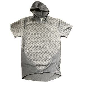 Gray Quilted Short Sleeve‎ Hoodie T-Shirt Mens Casual Top